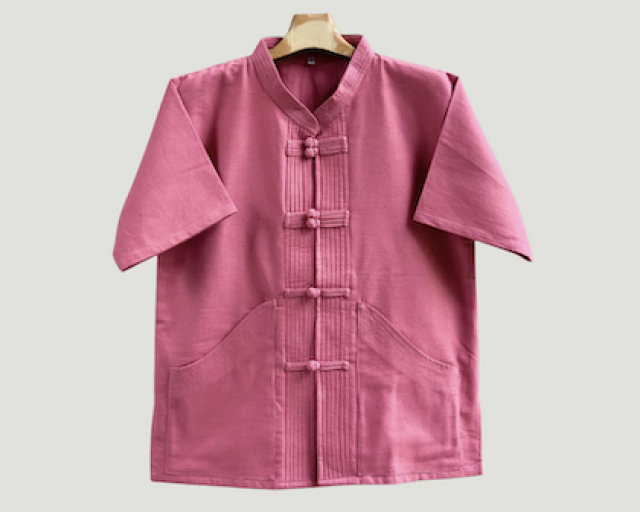 เสื้อผ้าฝ้ายคอจีน ไทเขินแขนสั้นกระดุมจีน สไตล์ล้านนา